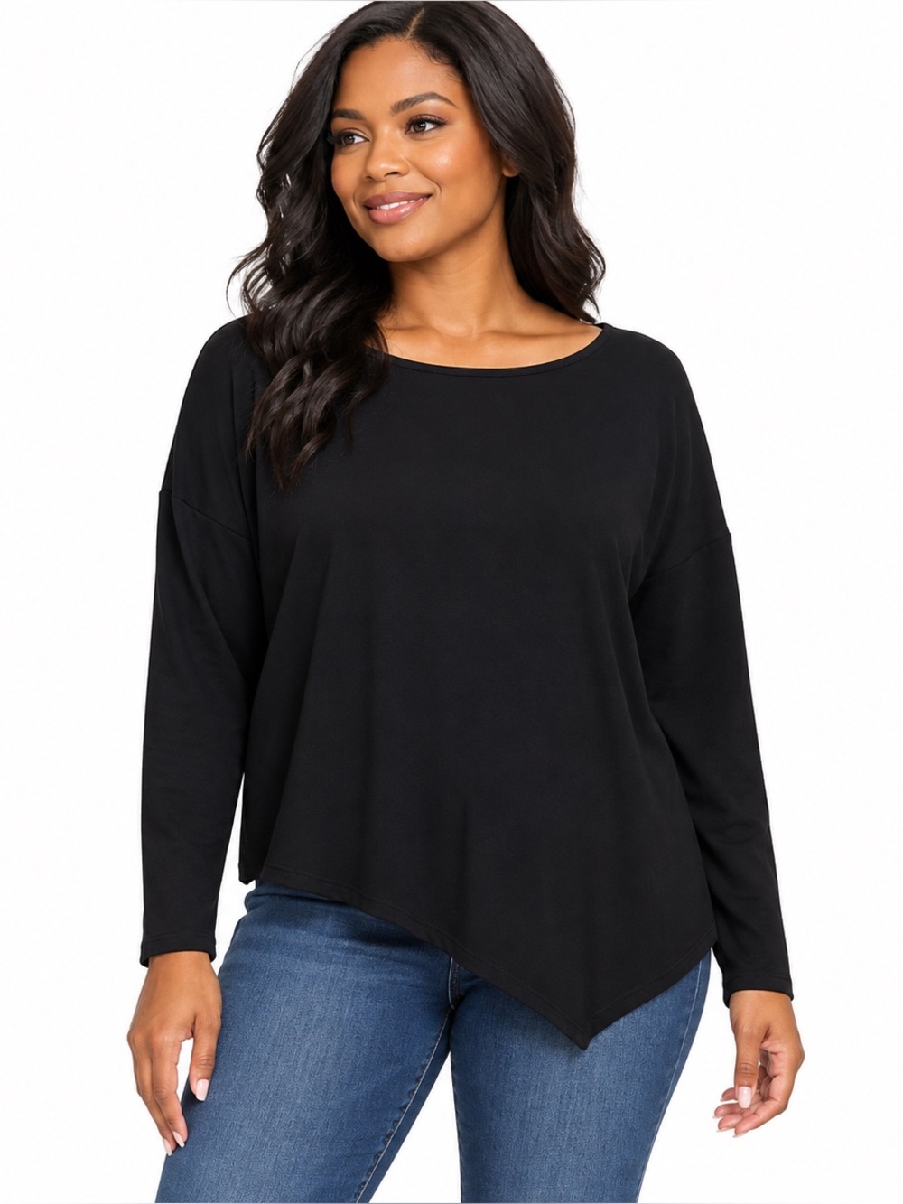 WORTH NEW YORK Black Asymmetrical Hem Long Sleeve Relaxed Top M